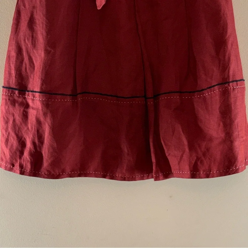 NWT Sandra Angelozzi Red Rust Linen Blend A-Line Midi Skirt w/ Belt Sz 4 US EU34